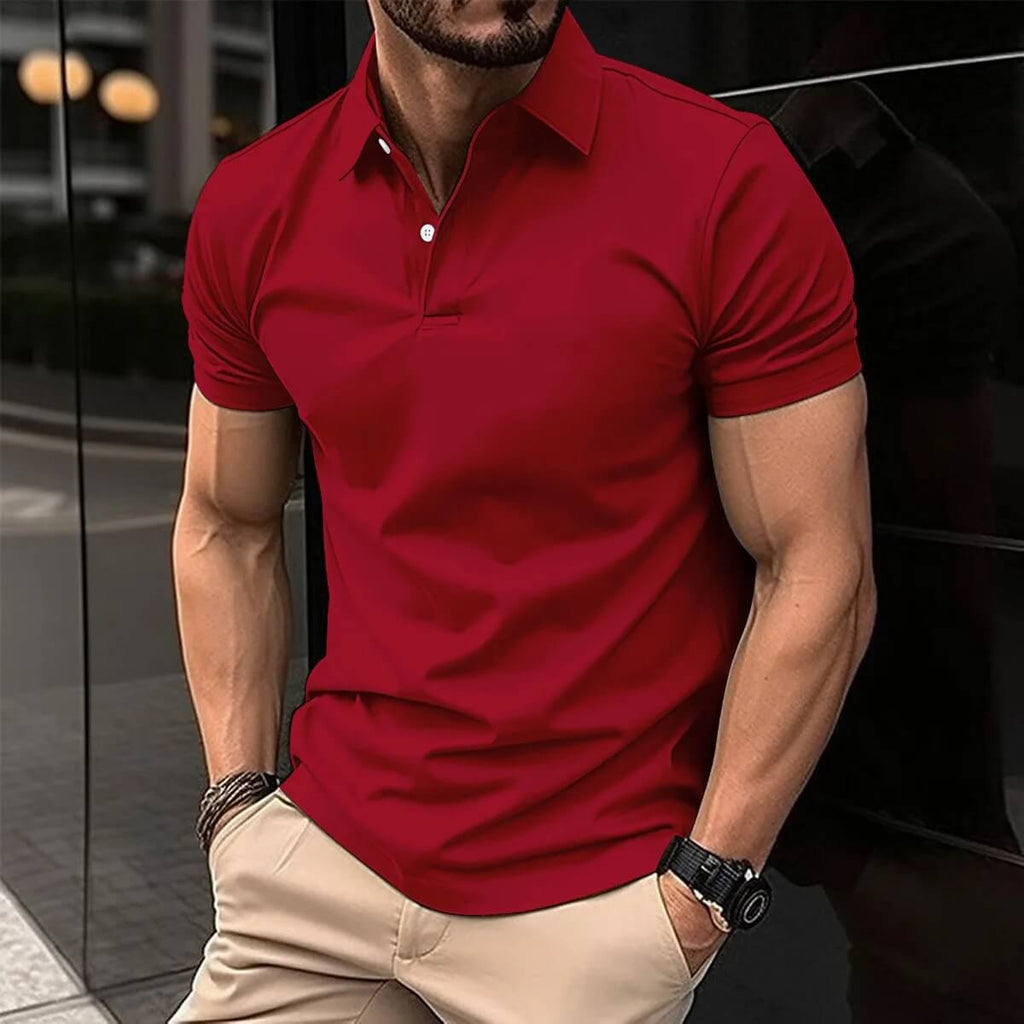NOUVEAU RICHE Herren Poloshirt Leicht Atmungsaktiv Dünn Sportlich Elegant Rot