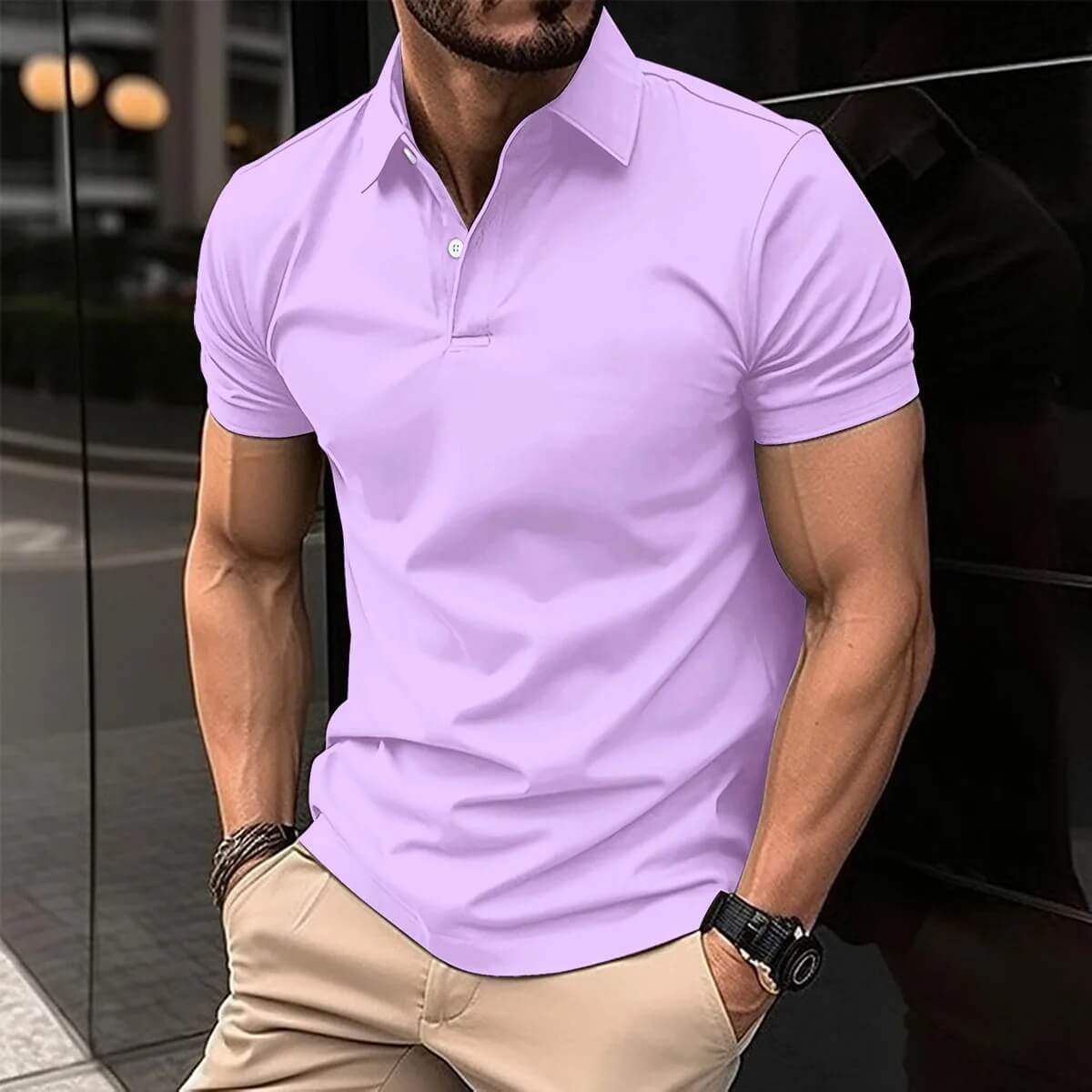 NOUVEAU RICHE Herren Poloshirt Leicht Atmungsaktiv Dünn Sportlich Elegant Lila