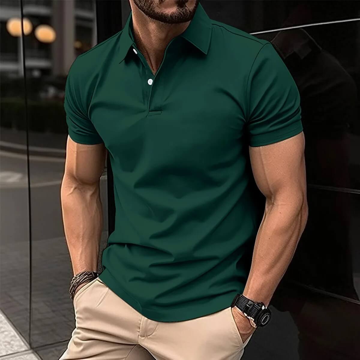 NOUVEAU RICHE Herren Poloshirt Leicht Atmungsaktiv Dünn Sportlich Elegant Dunkelgrün