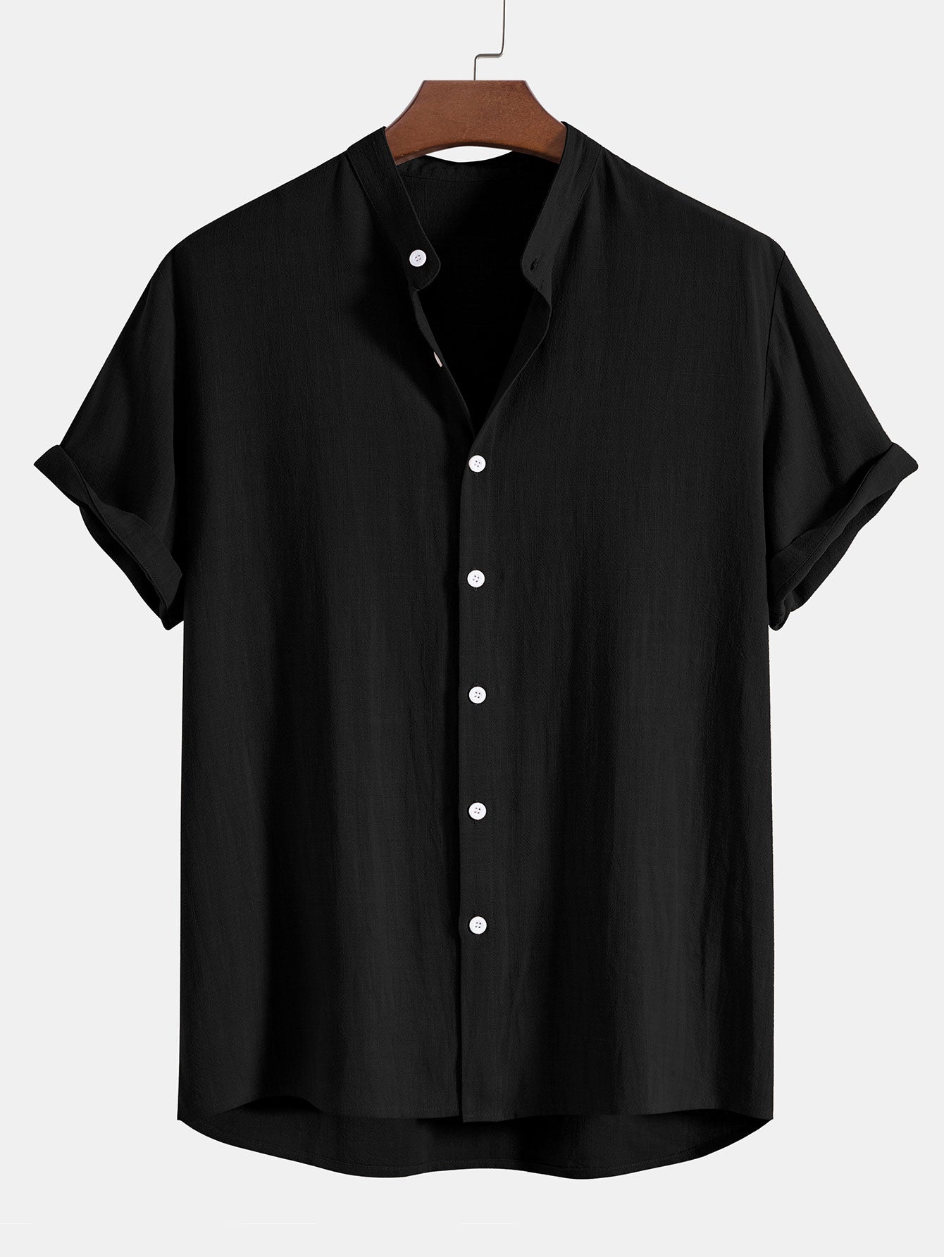 NOUVEAU RICHE Herren Sommer Set Hemd Und Hose Stehkragen Kurzarm Leicht