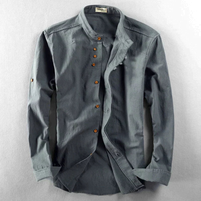 NOUVEAU RICHE Herren Slim Fit Hemd Mit Stehkragen Und Langen Ärmeln Anthrazit