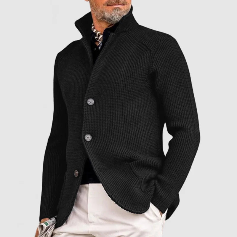 NOUVEAU RICHE Herren Strickjacke Mit Knöpfen Und Geripptem Design Schwarz
