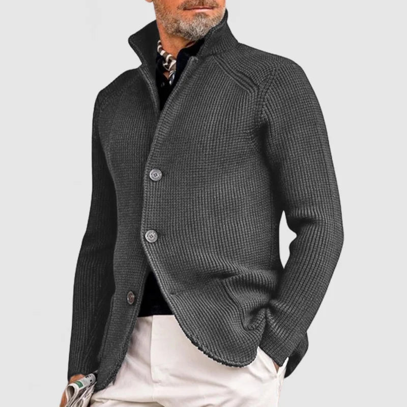 NOUVEAU RICHE Herren Strickjacke Mit Knöpfen Und Geripptem Design Grau