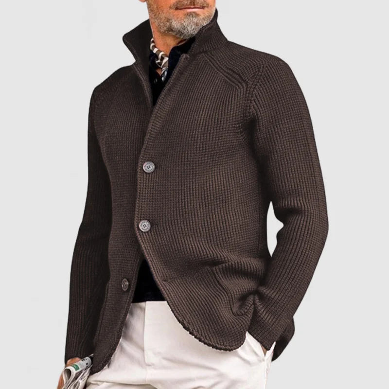 NOUVEAU RICHE Herren Strickjacke Mit Knöpfen Und Geripptem Design Braun