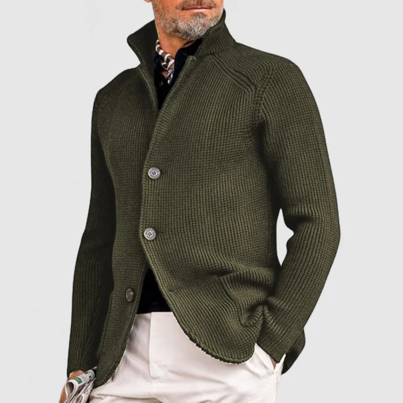 NOUVEAU RICHE Herren Strickjacke Mit Knöpfen Und Geripptem Design Armeegrün
