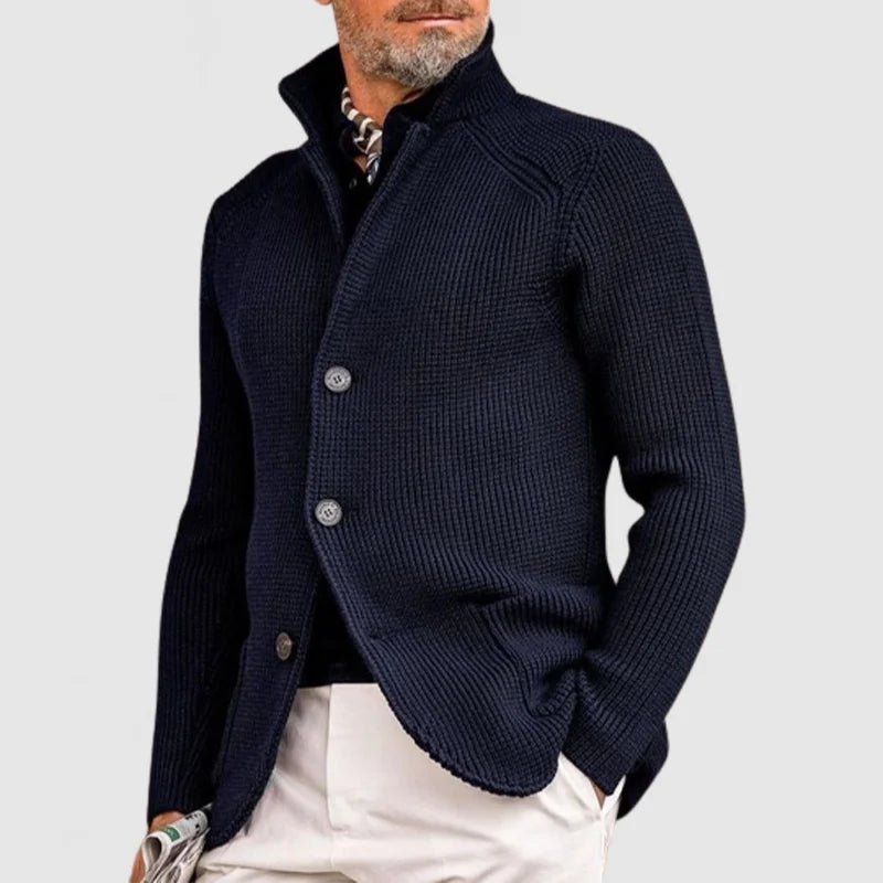 NOUVEAU RICHE Herren Strickjacke Mit Knöpfen Und Geripptem Design Dunkelblau