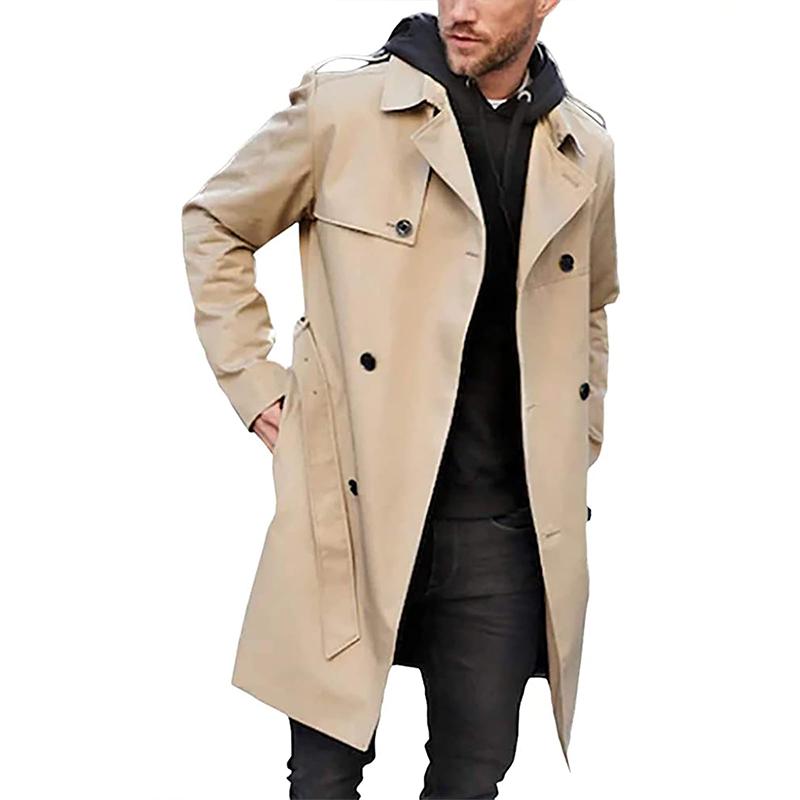 NOUVEAU RICHE Herren-Trenchcoat – Tailored Fit – Zweireihig – Mit Gürtel – Atmungsaktives Mischgewebe Khaki