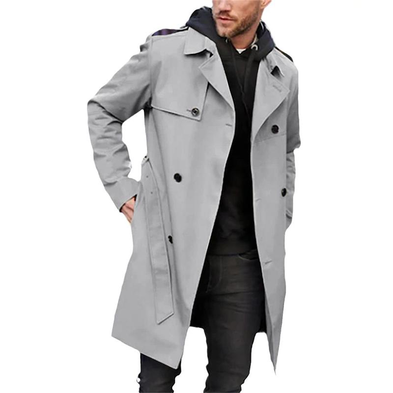 NOUVEAU RICHE Herren-Trenchcoat – Tailored Fit – Zweireihig – Mit Gürtel – Atmungsaktives Mischgewebe Grau