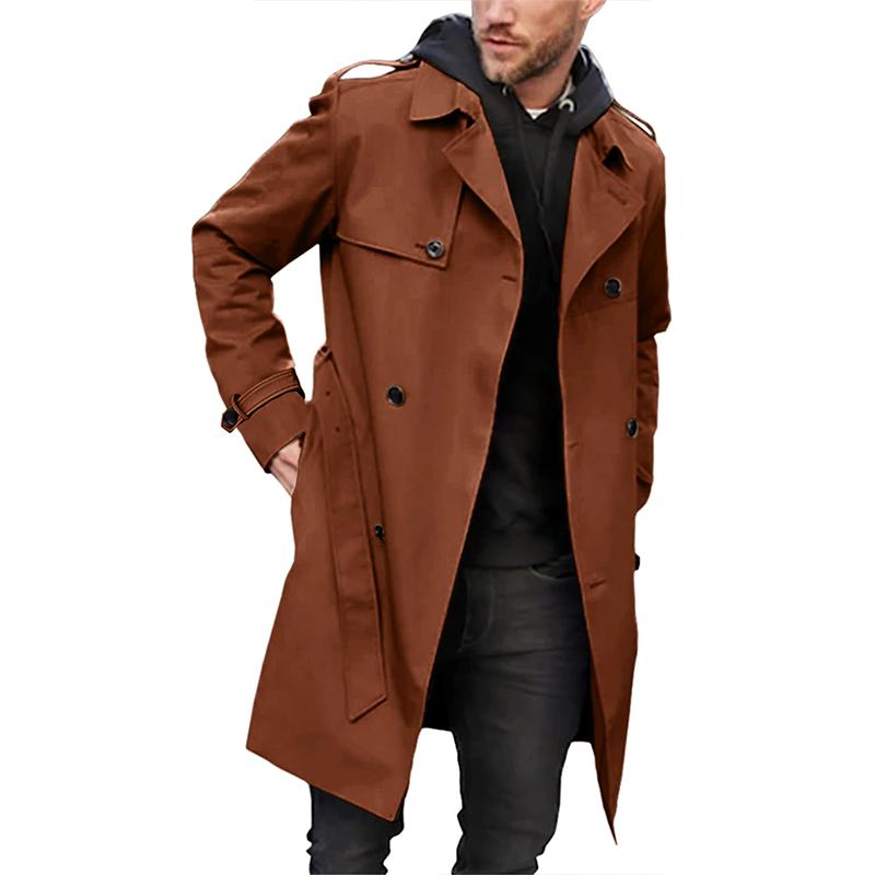 NOUVEAU RICHE Herren-Trenchcoat – Tailored Fit – Zweireihig – Mit Gürtel – Atmungsaktives Mischgewebe Braun