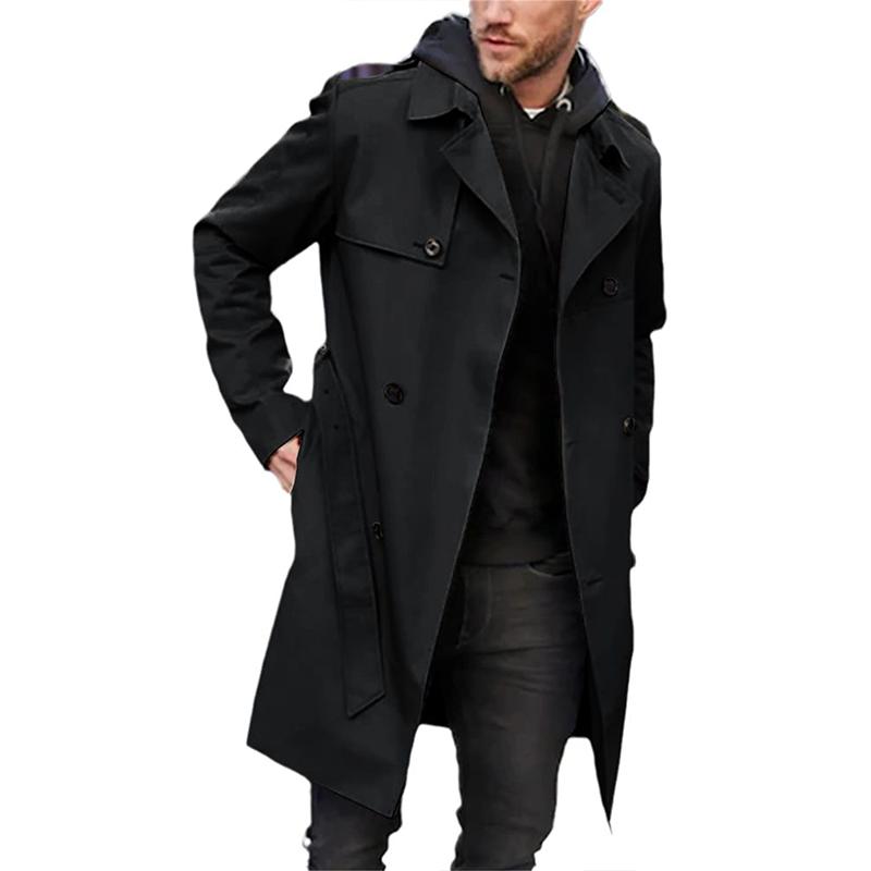 NOUVEAU RICHE Herren-Trenchcoat – Tailored Fit – Zweireihig – Mit Gürtel – Atmungsaktives Mischgewebe Schwarz
