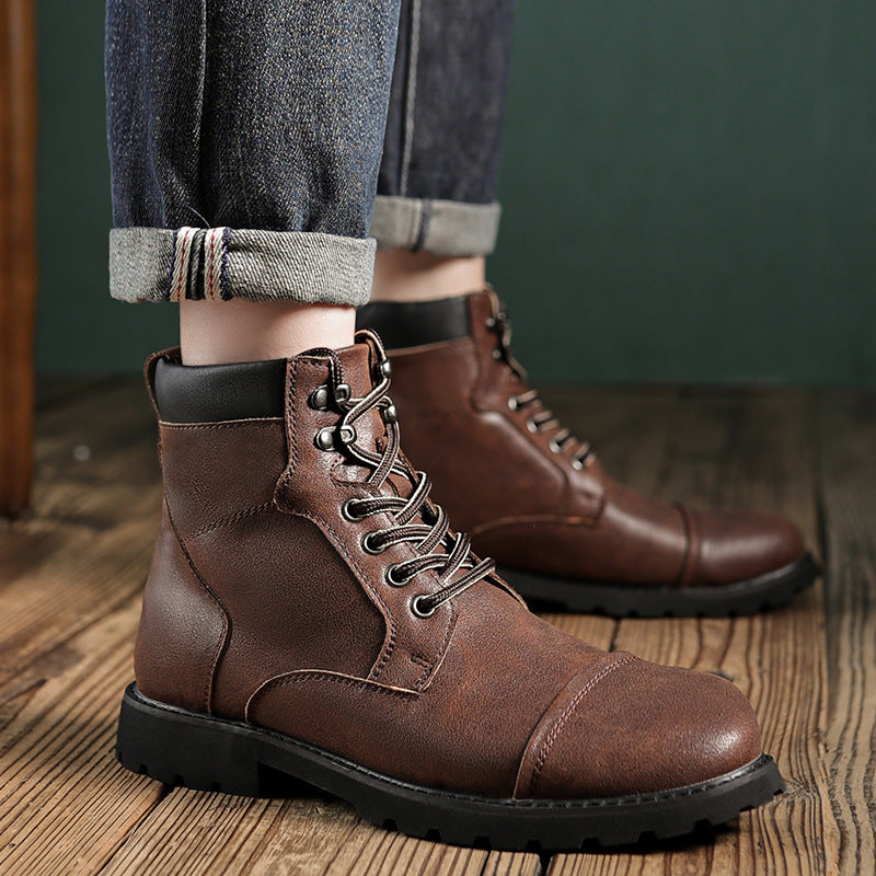 NOUVEAU RICHE Herren Ankle Boots Kunstleder mit Schnürung Braun