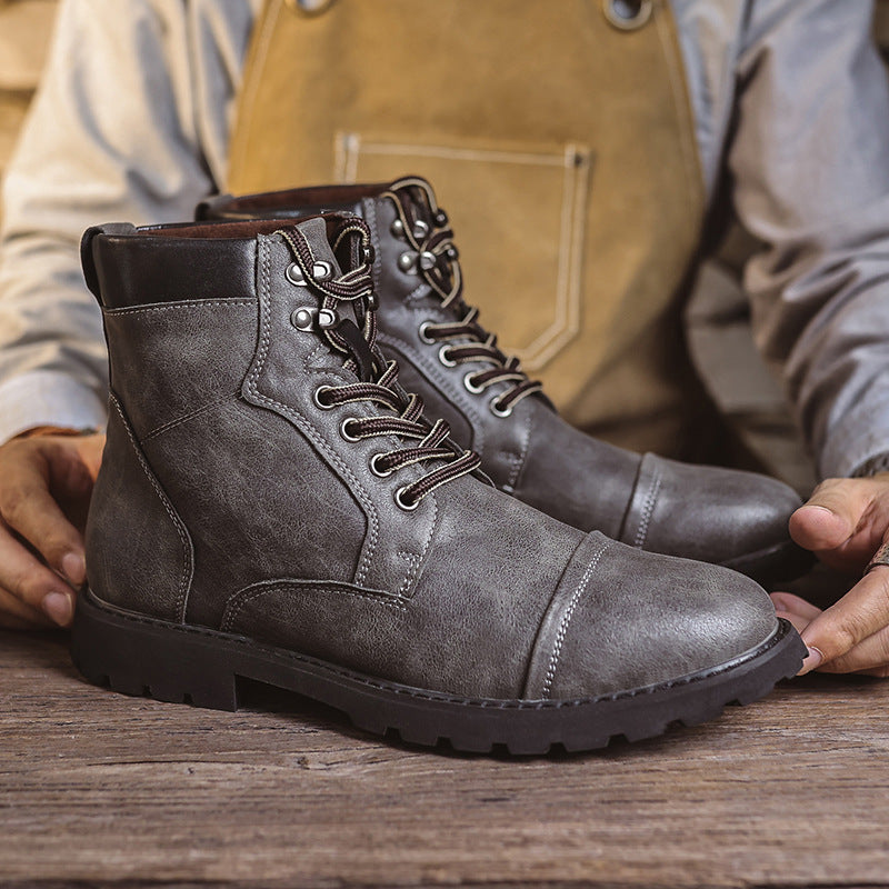 NOUVEAU RICHE Herren Ankle Boots Kunstleder mit Schnürung Grau