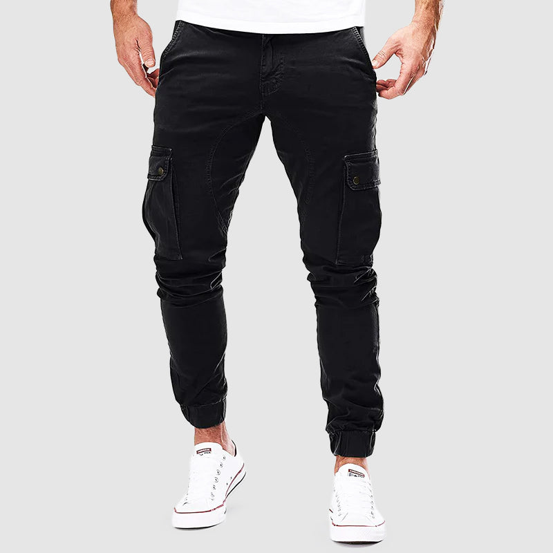 NOUVEAU RICHE Herren Cargohose Baumwolle Slim Fit mit Taschen Schwarz