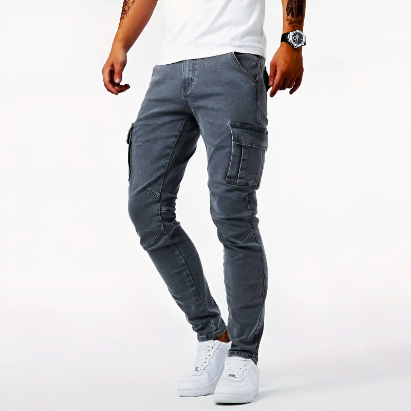 NOUVEAU RICHE Herren Cargohose Stretch Denim für Alltag und Freizeit Grau