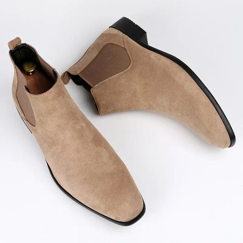 NOUVEAU RICHE Herren Chelsea Boots Kunstleder Elegante Stiefel Beige