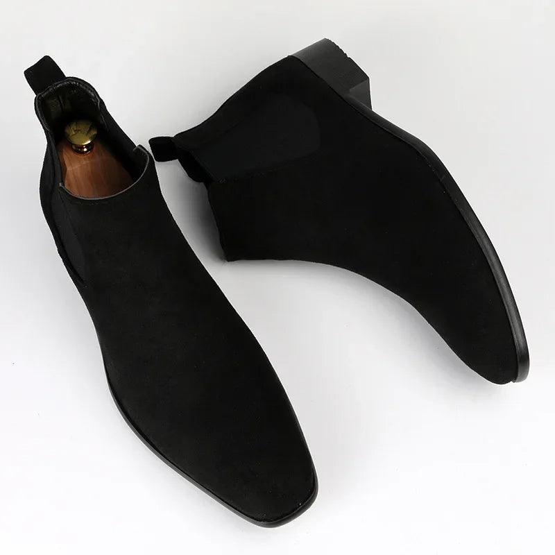 NOUVEAU RICHE Herren Chelsea Boots Kunstleder Elegante Stiefel Schwarz