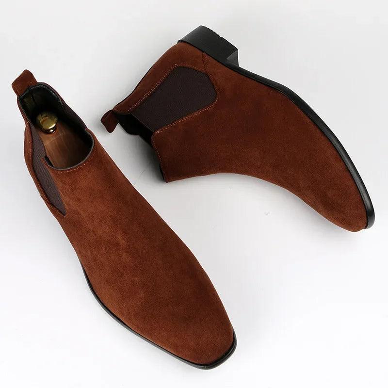 NOUVEAU RICHE Herren Chelsea Boots Kunstleder Elegante Stiefel Braun