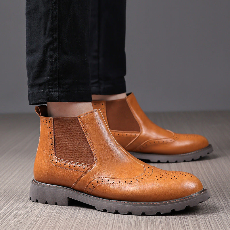 NOUVEAU RICHE Herren Chelsea Boots Leder mit Brogue-Details