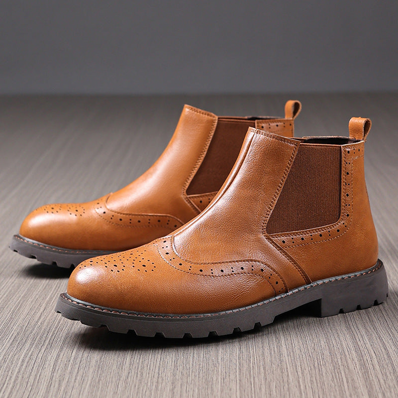 NOUVEAU RICHE Herren Chelsea Boots Leder mit Brogue-Details Gelb