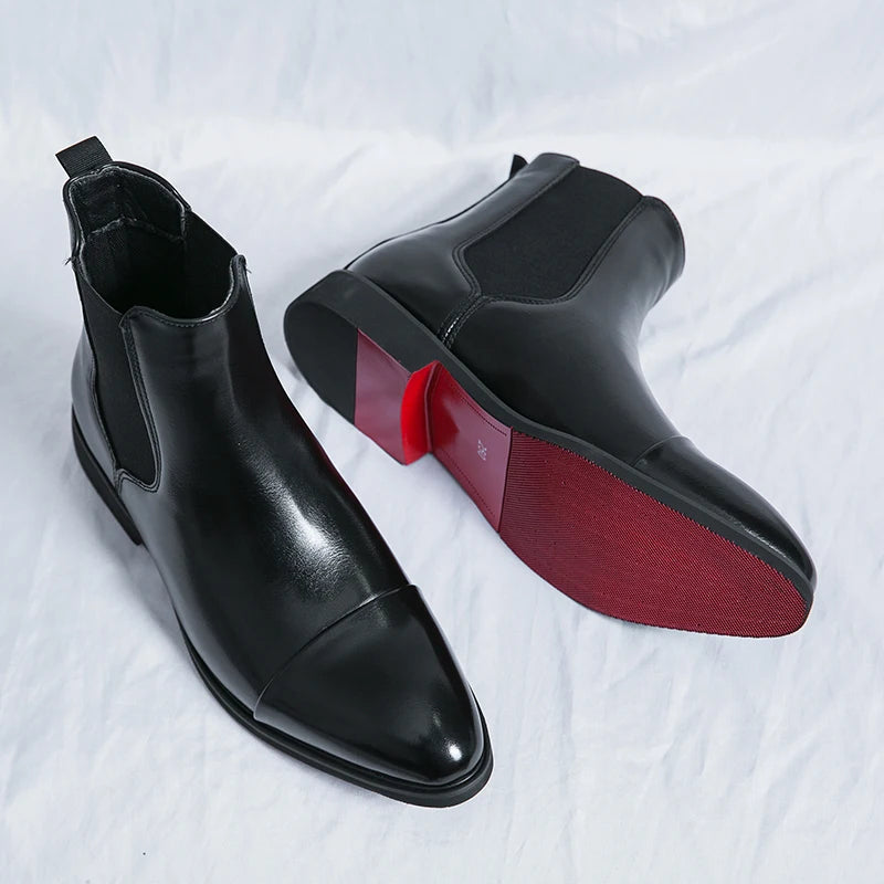 NOUVEAU RICHE Herren Chelsea Stiefel PU-Leder Slip-On Schwarz