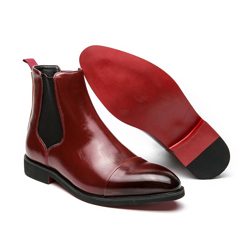 NOUVEAU RICHE Herren Chelsea Stiefel PU-Leder Slip-On Rot
