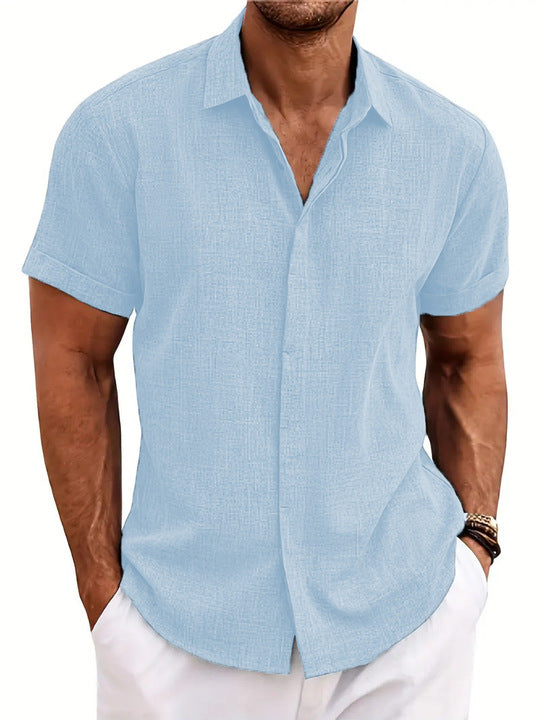NOUVEAU RICHE Herren Kurzarm Freizeitbluse Polyester Mischgewebe Leicht Blau