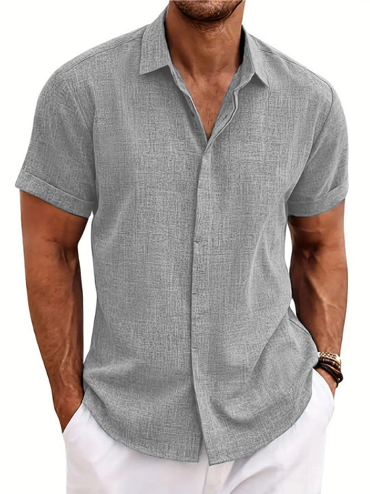 NOUVEAU RICHE Herren Kurzarm Freizeitbluse Polyester Mischgewebe Leicht Hellgrau
