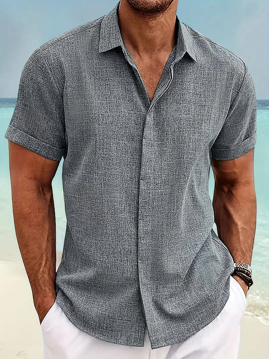 NOUVEAU RICHE Herren Kurzarm Freizeitbluse Polyester Mischgewebe Leicht Grau