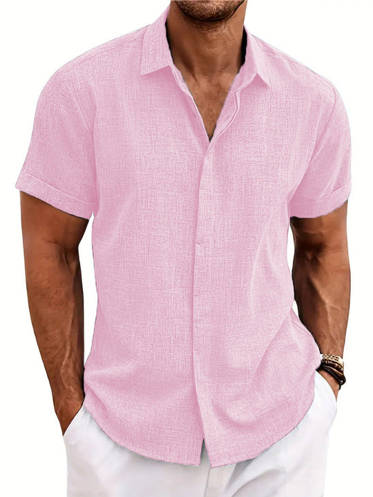 NOUVEAU RICHE Herren Kurzarm Freizeitbluse Polyester Mischgewebe Leicht Rosa