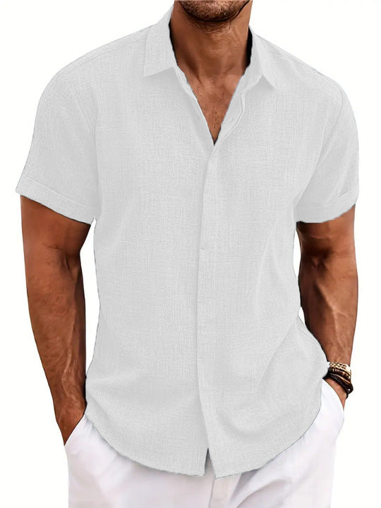 NOUVEAU RICHE Herren Kurzarm Freizeitbluse Polyester Mischgewebe Leicht Weiß