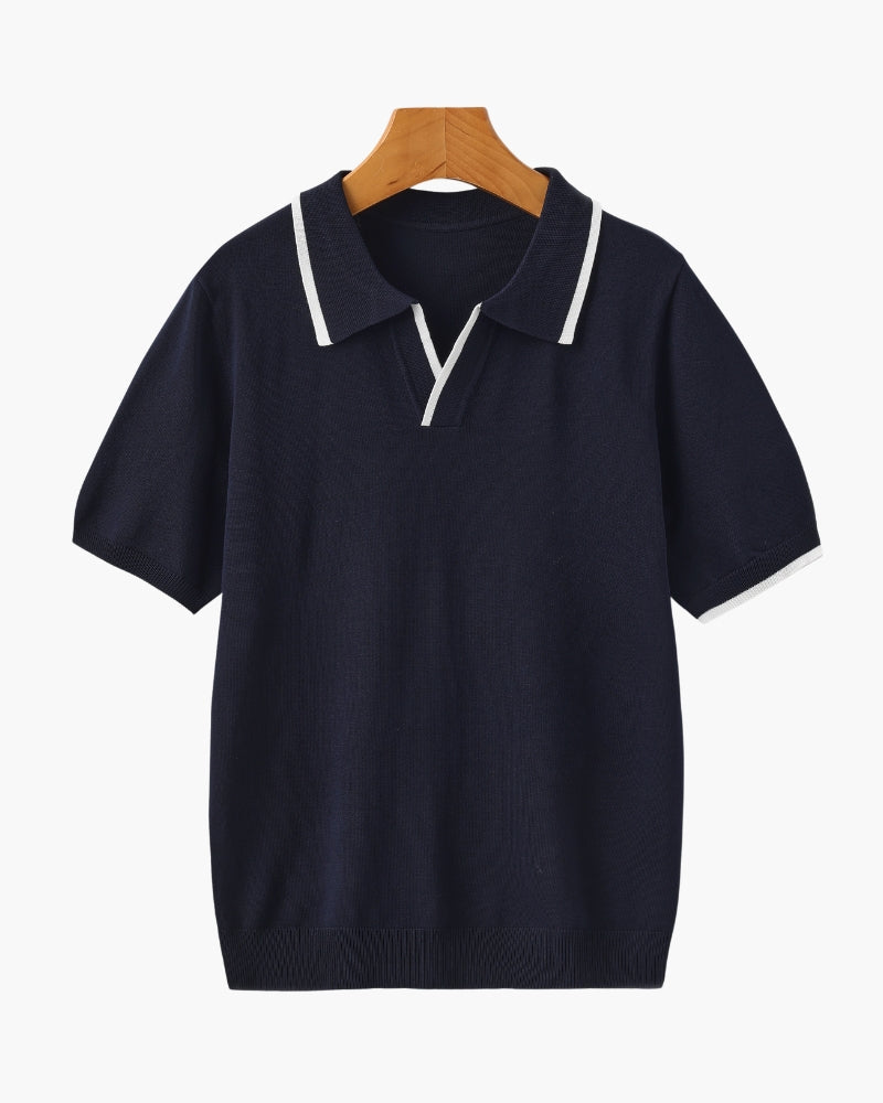 NOUVEAU RICHE Herren Langarm Poloshirt Baumwolle Navy mit Kontrastbesatz Marineblau
