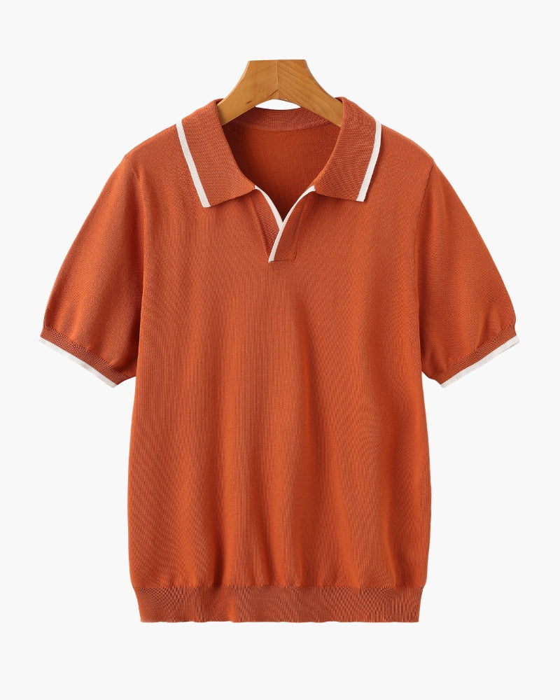 NOUVEAU RICHE Herren Langarm Poloshirt Baumwolle Navy mit Kontrastbesatz Orange