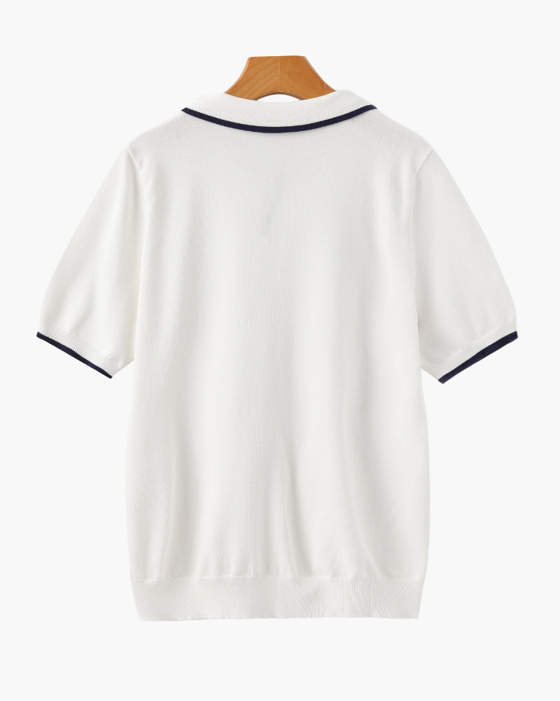 NOUVEAU RICHE Herren Langarm Poloshirt Baumwolle Navy mit Kontrastbesatz