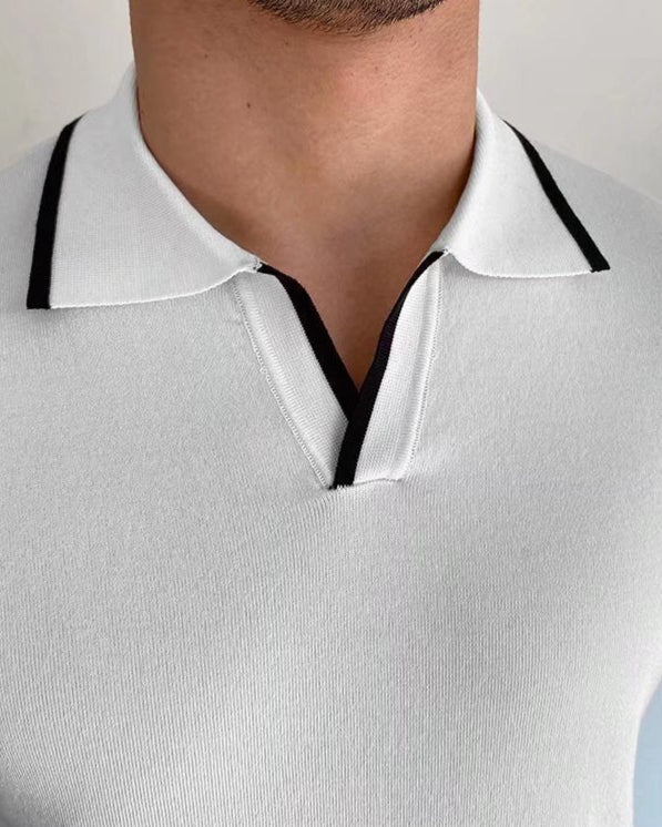 NOUVEAU RICHE Herren Langarm Poloshirt Baumwolle Navy mit Kontrastbesatz