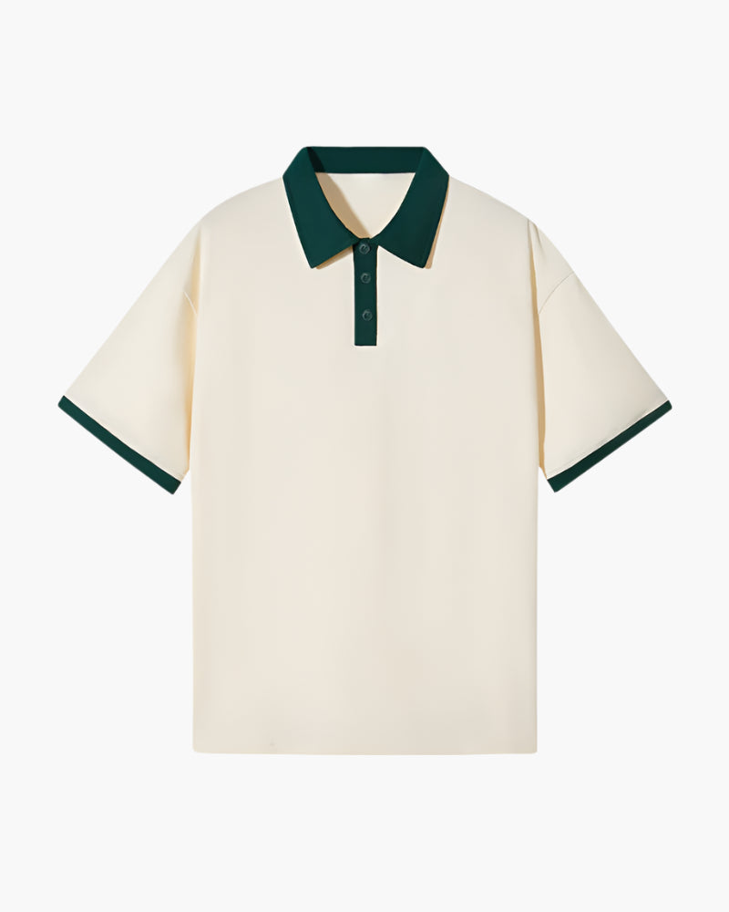 NOUVEAU RICHE Herren Langarm Poloshirt Baumwolle mit Kontrastkragen Grün