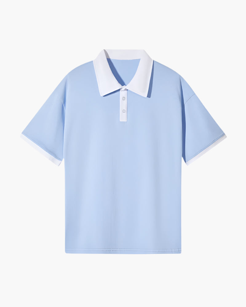 NOUVEAU RICHE Herren Langarm Poloshirt Baumwolle mit Kontrastkragen Himmelblau