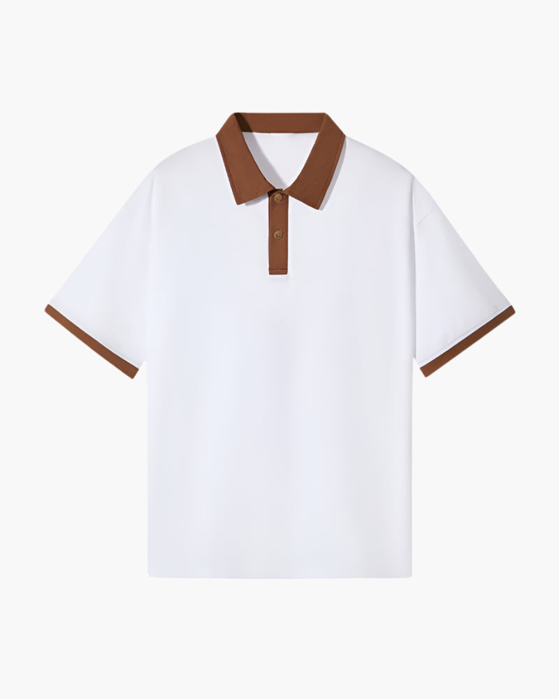NOUVEAU RICHE Herren Langarm Poloshirt Baumwolle mit Kontrastkragen Braun