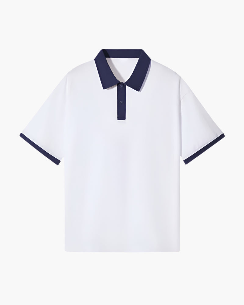 NOUVEAU RICHE Herren Langarm Poloshirt Baumwolle mit Kontrastkragen Marineblau