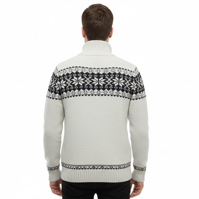 NOUVEAU RICHE Herren Norweger Pulli Mit Reißverschluss Stehkragen Muster