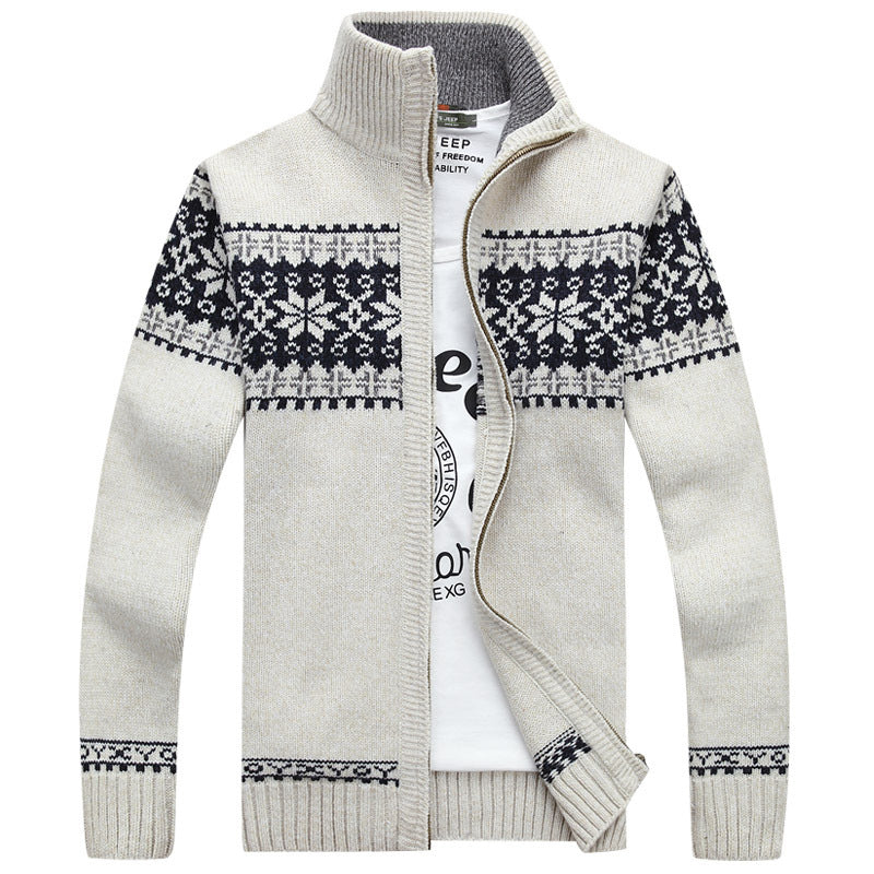 NOUVEAU RICHE Herren Norwegerpulli – Stehkragen & Halber Reißverschluss Beige