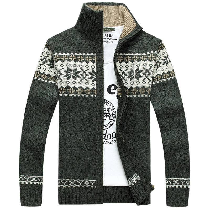 NOUVEAU RICHE Herren Norweger Pulli Mit Reißverschluss Stehkragen Muster Grün