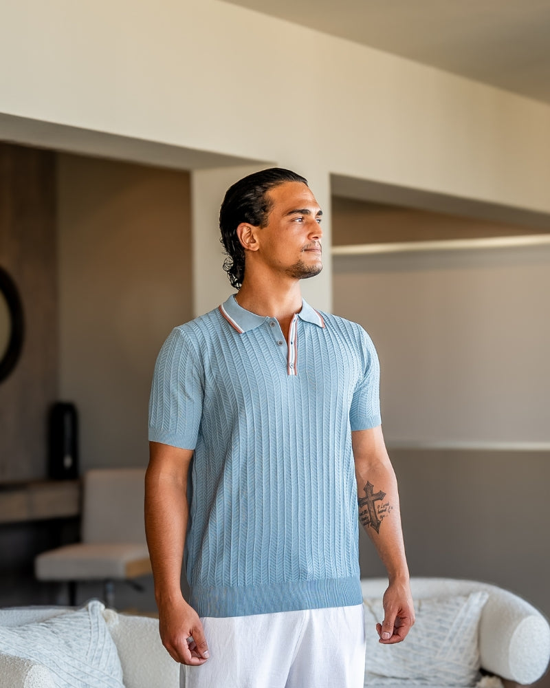 NOUVEAU RICHE Herren Polo Shirt Viskose-Polyester-Mix Herringbone-Textur