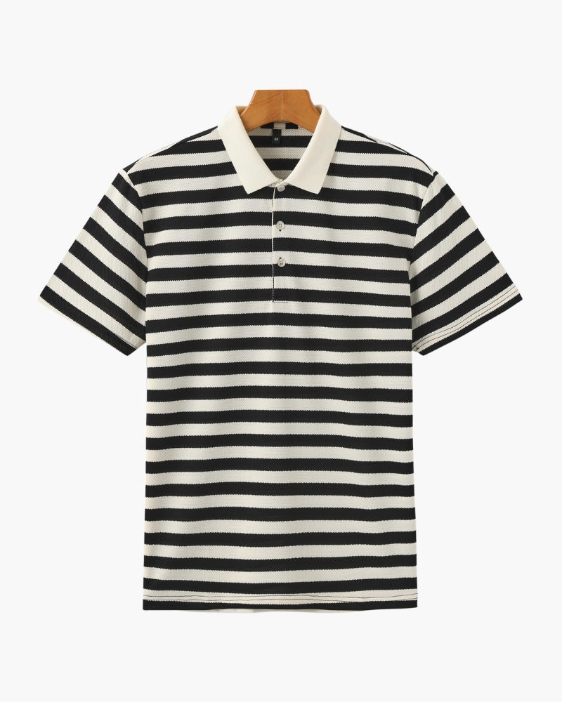 NOUVEAU RICHE Herren Polohemd Baumwolle Gestreift Relaxed Fit Schwarz