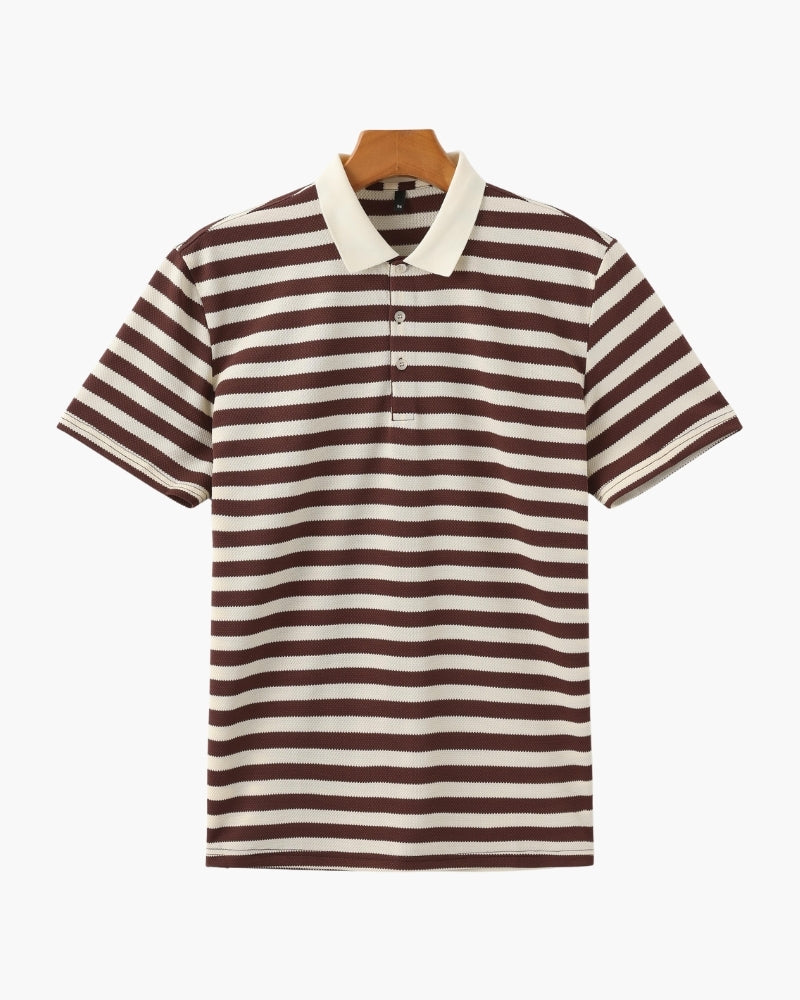 NOUVEAU RICHE Herren Polohemd Baumwolle Gestreift Relaxed Fit Braun