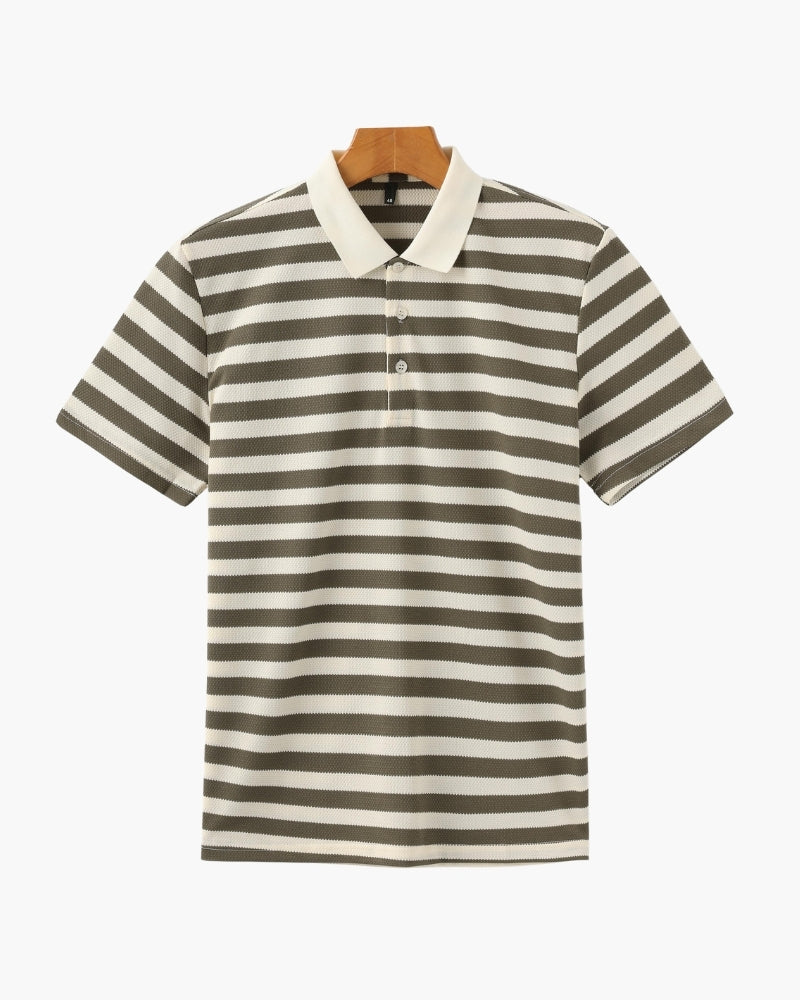 NOUVEAU RICHE Herren Polohemd Baumwolle Gestreift Relaxed Fit Grün