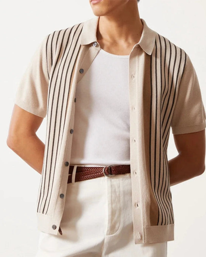 NOUVEAU RICHE Herren Polohemd Beige Baumwolle Kurzarm