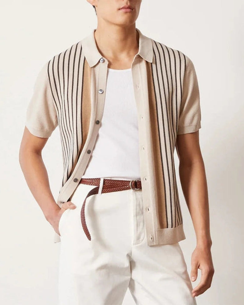 NOUVEAU RICHE Herren Polohemd Beige Baumwolle Kurzarm