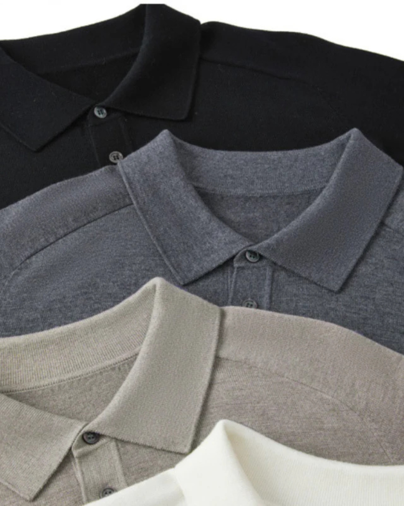 NOUVEAU RICHE Herren Poloshirt Langarm 100% Premium Wolle