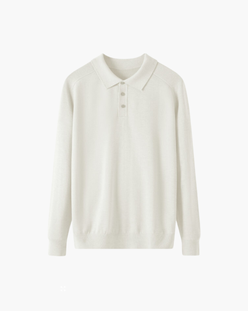 NOUVEAU RICHE Herren Poloshirt Langarm 100% Premium Wolle Weiß