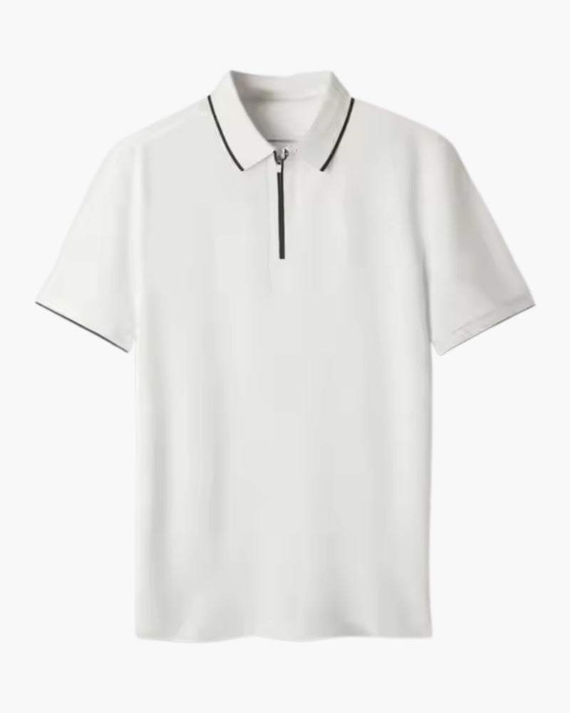 NOUVEAU RICHE Herren Poloshirt Langarm Baumwolle mit Reißverschluss Weiß